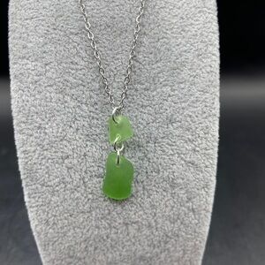 Handmade Green SeaGlass Necklace Wire-Wrapped w Glass from Hutchinson Island, FL